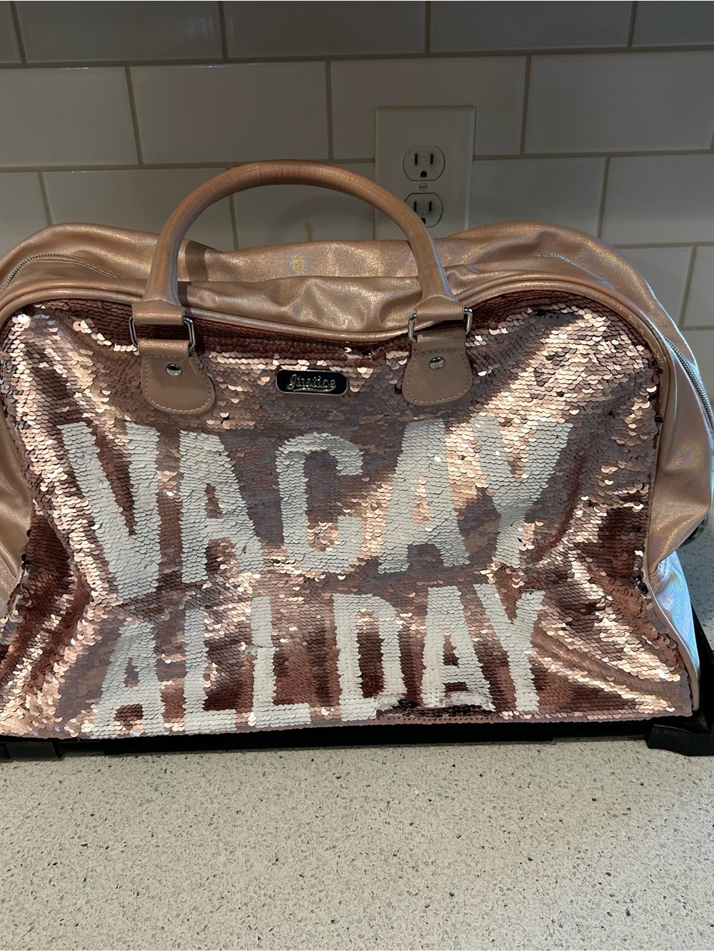Justice "Vacay All Day" Carry On Rolling Luggage Bag with Extended Handle